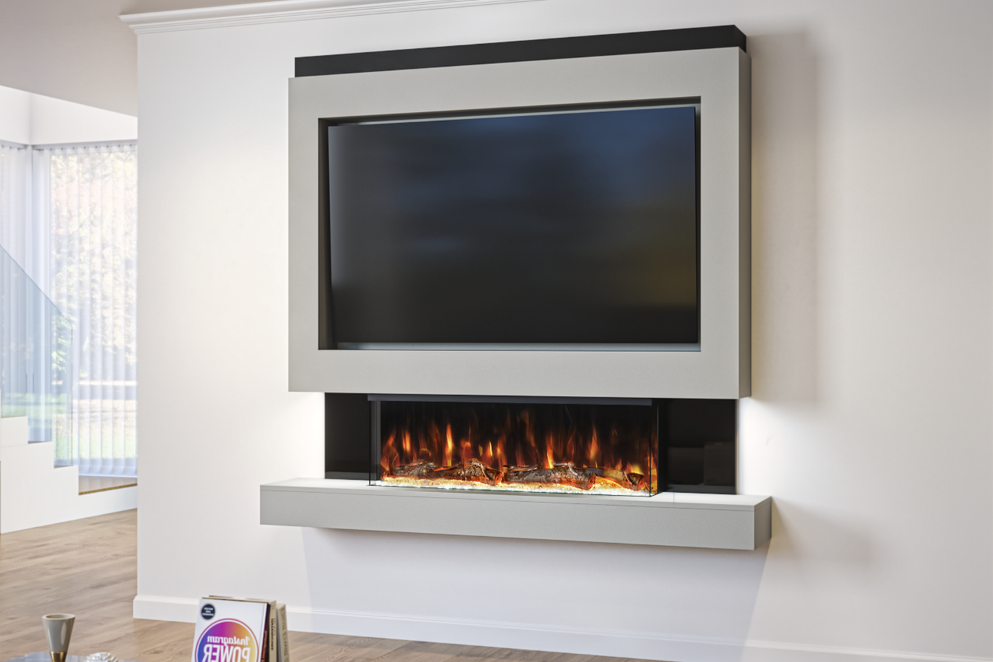 Pre-Built Media Wall Package A : Featuring the Spectrum Series 44-Inch Electric Fireplace