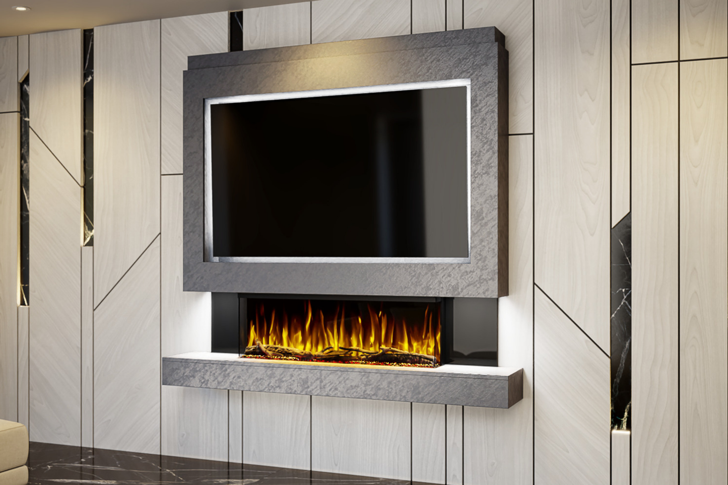 Pre-Built Media Wall Package A : Featuring the Spectrum Series 44-Inch Electric Fireplace