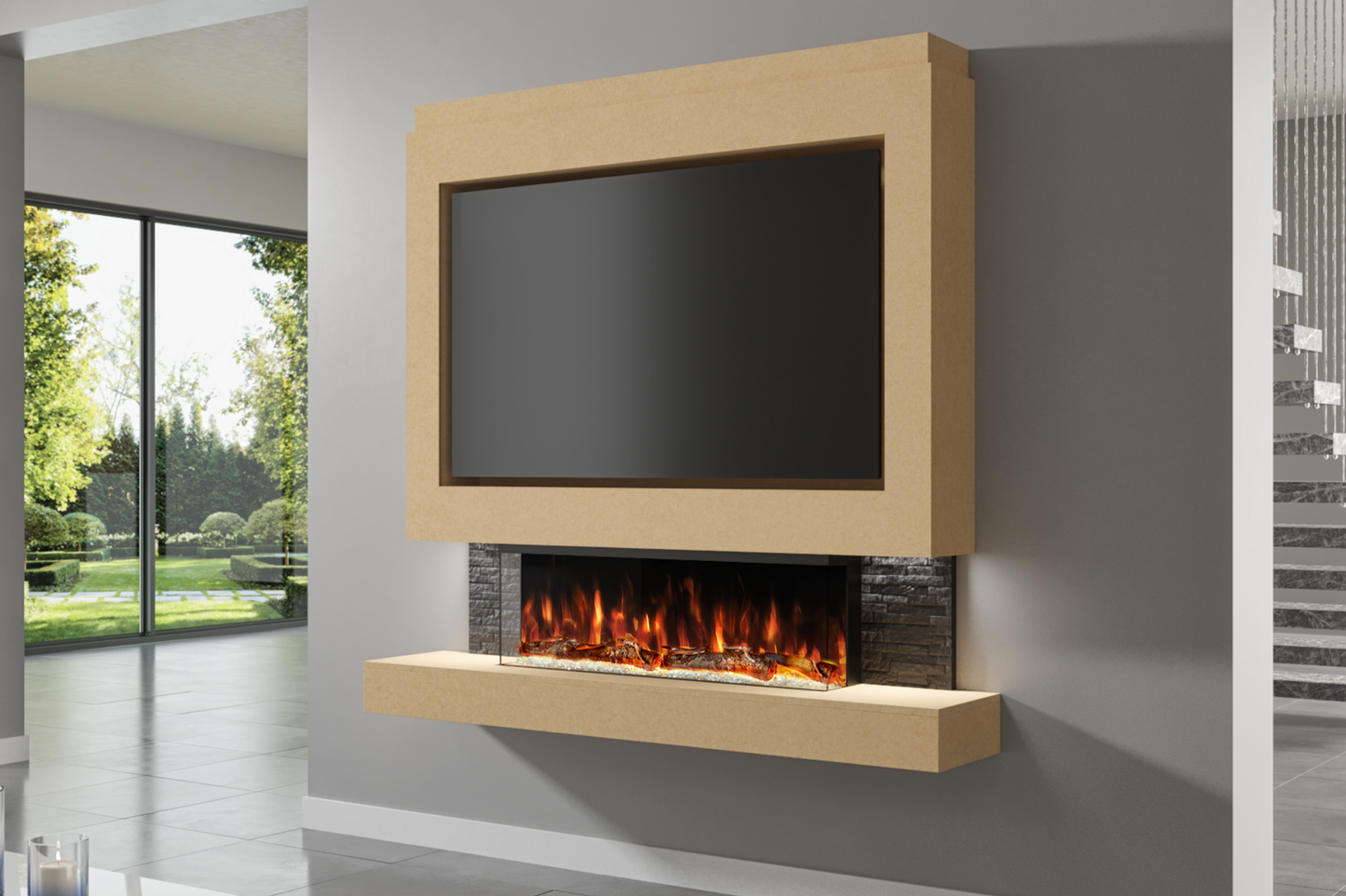 Pre-Built Media Wall Package A : Featuring the Spectrum Series 44-Inch Electric Fireplace