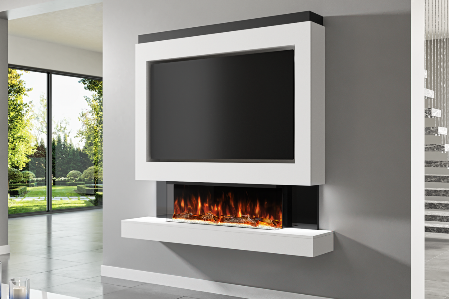 Pre-Built Media Wall Package A – 44-Inch Slimline Electric Fireplace | CAD Design Included