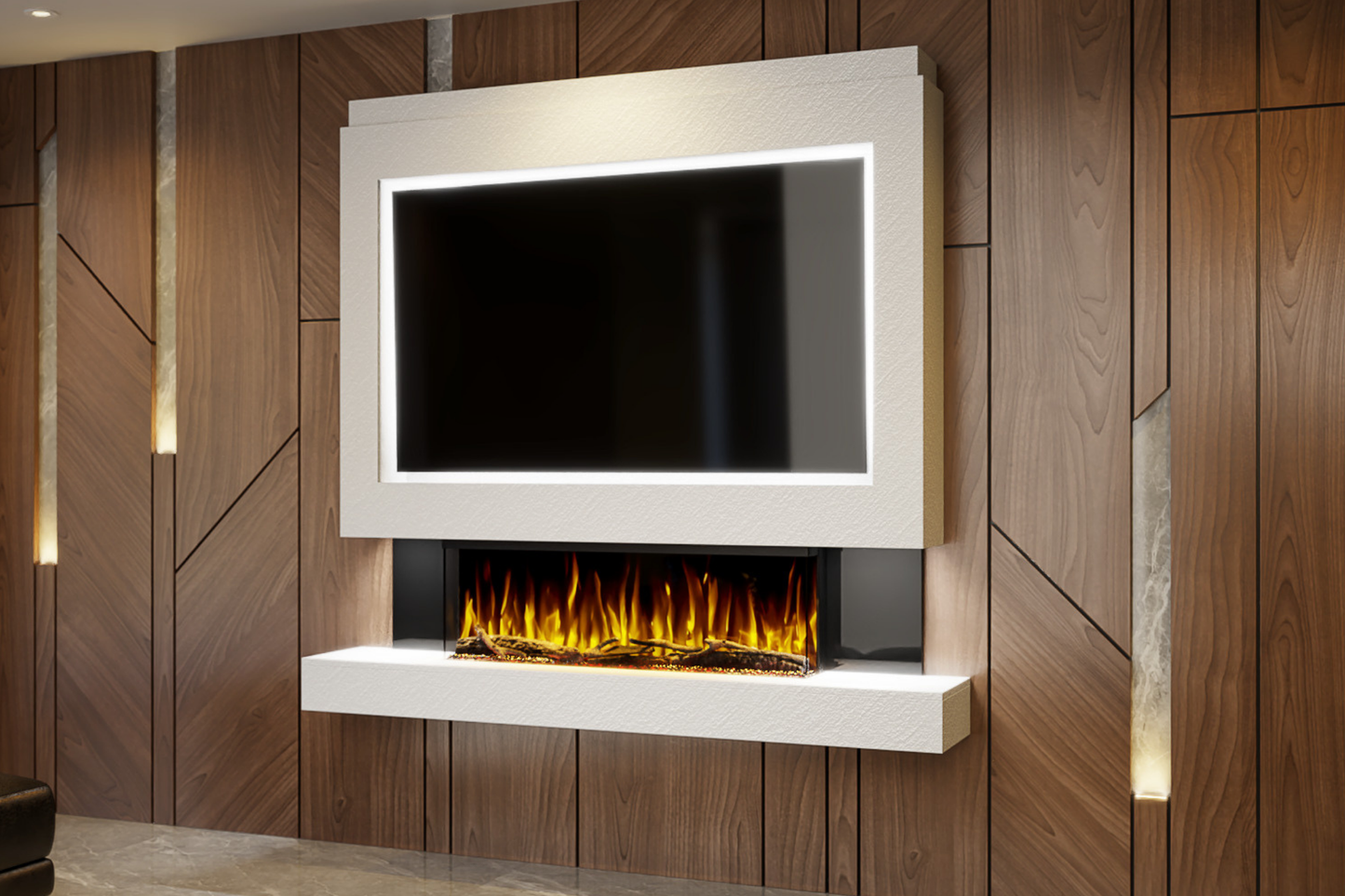 Pre-Built Media Wall Package A : Featuring the Spectrum Series 44-Inch Electric Fireplace
