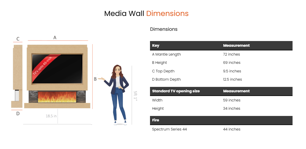 Pre-Built Media Wall Package A : Featuring the Spectrum Series 44-Inch Electric Fireplace