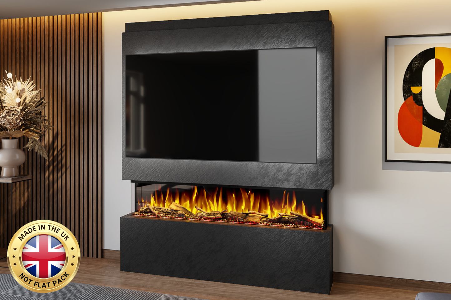 Pre-Built Media Wall Package V : Featuring the Spectrum Series 60-Inch Electric Fireplace