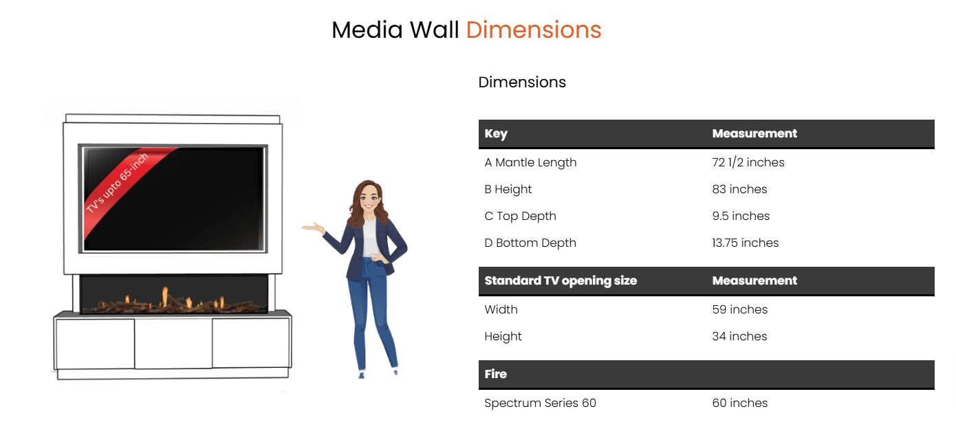 Pre-Built Media Wall Package R : Featuring the Spectrum Series 60-Inch Electric Fireplace