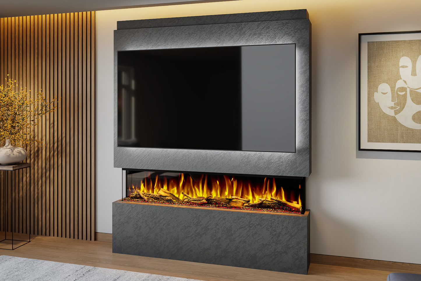 Pre-Built Media Wall Package V : Featuring the Spectrum Series 60-Inch Electric Fireplace