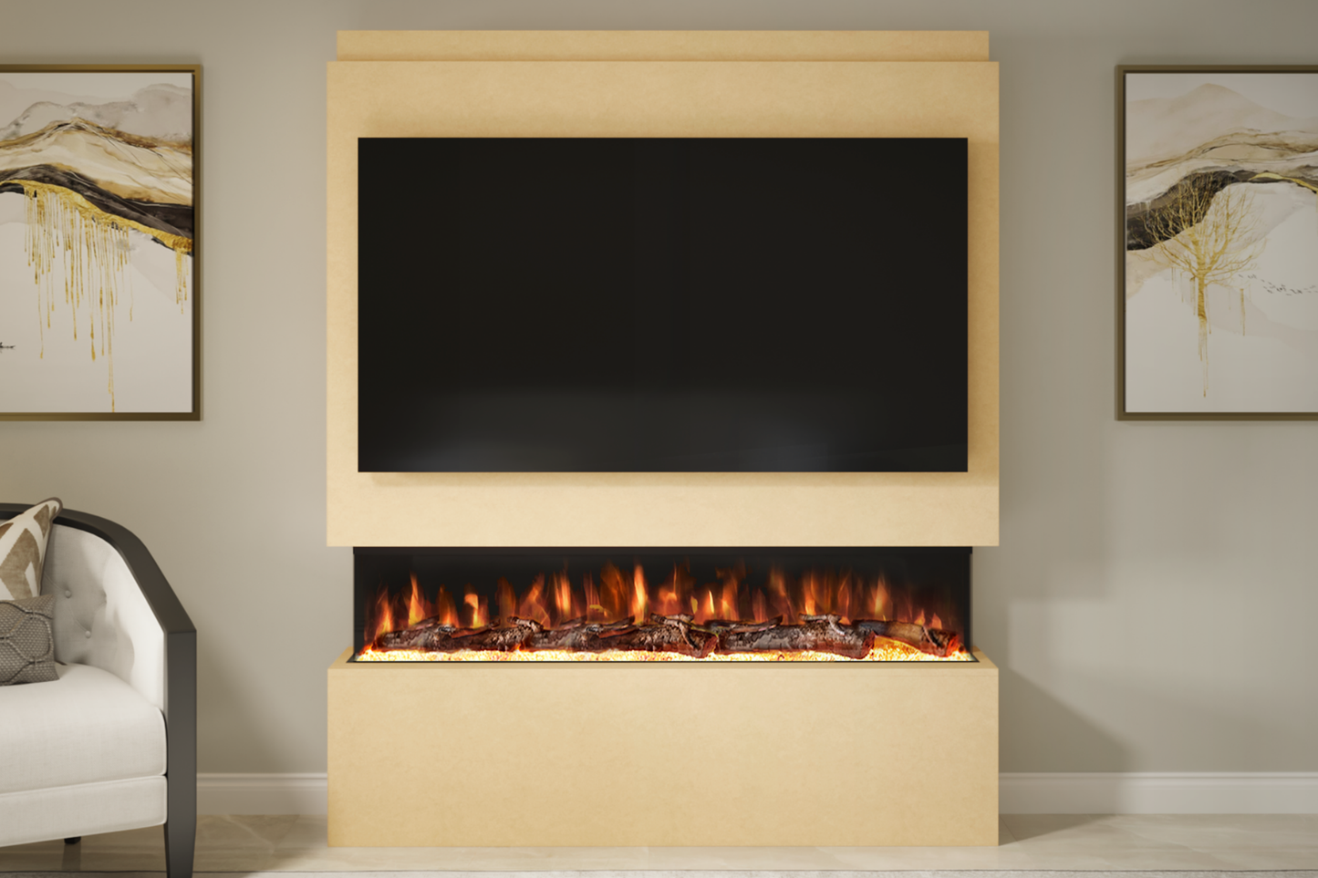 Pre-Built Media Wall Package V : Featuring the Spectrum Series 60-Inch Electric Fireplace