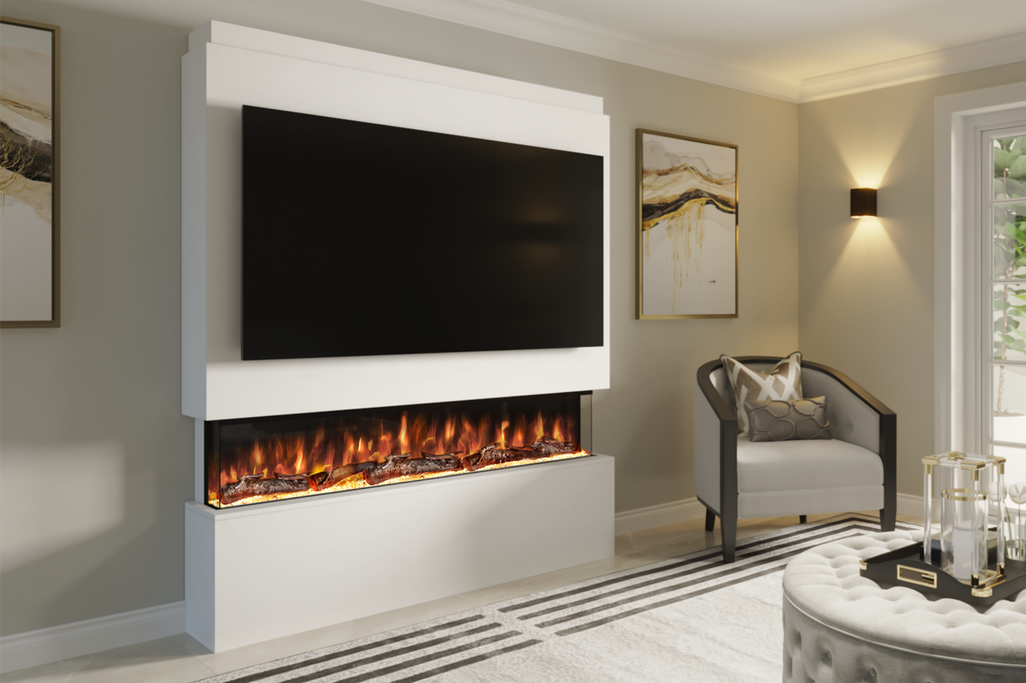 Pre-Built Media Wall Package V : Featuring the Spectrum Series 60-Inch Electric Fireplace