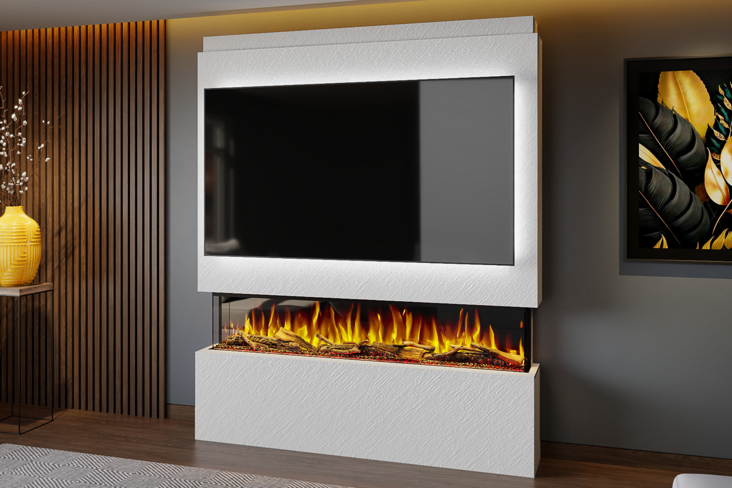 Pre-Built Media Wall Package V : Featuring the Spectrum Series 60-Inch Electric Fireplace