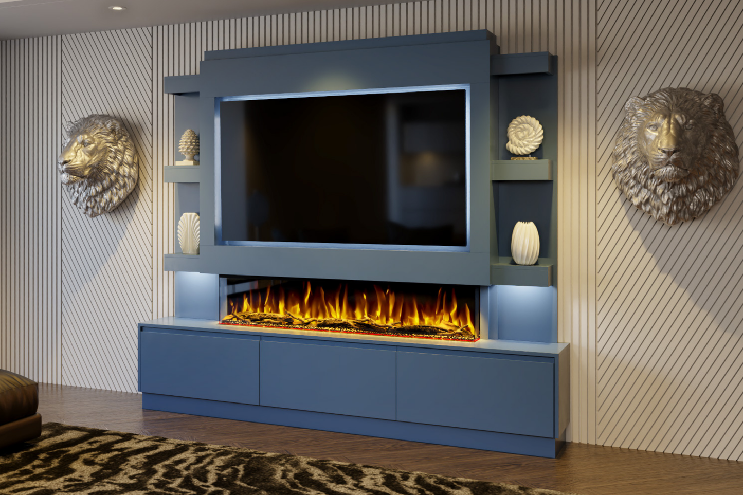 Pre-Built Media Wall Package S : Featuring the Spectrum Series 60-Inch Electric Fireplace