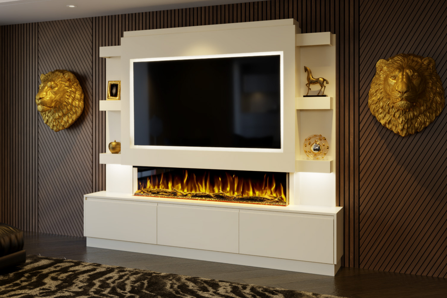 Pre-Built Media Wall Package S : Featuring the Spectrum Series 60-Inch Electric Fireplace