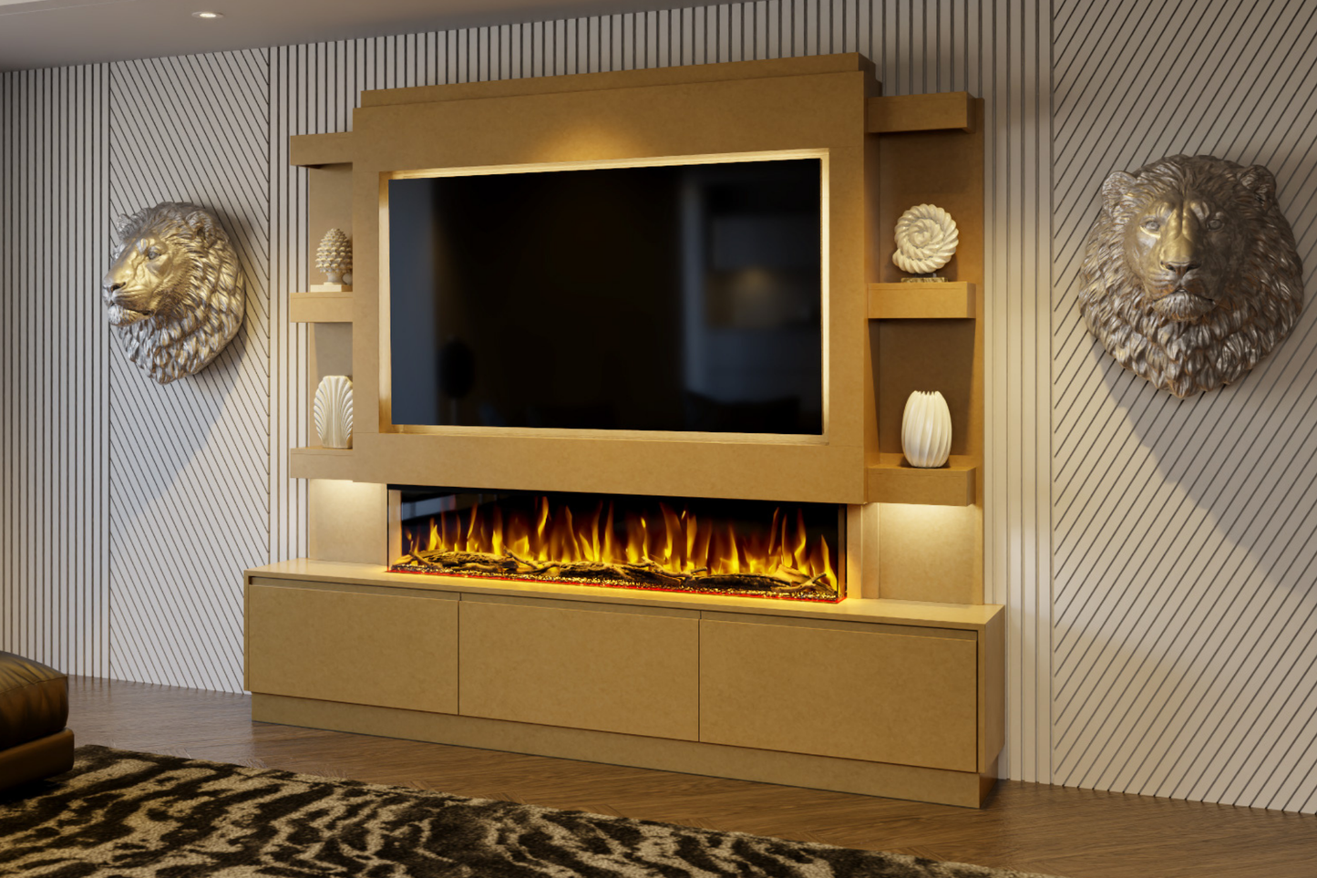 Pre-Built Media Wall Package S : Featuring the Spectrum Series 60-Inch Electric Fireplace