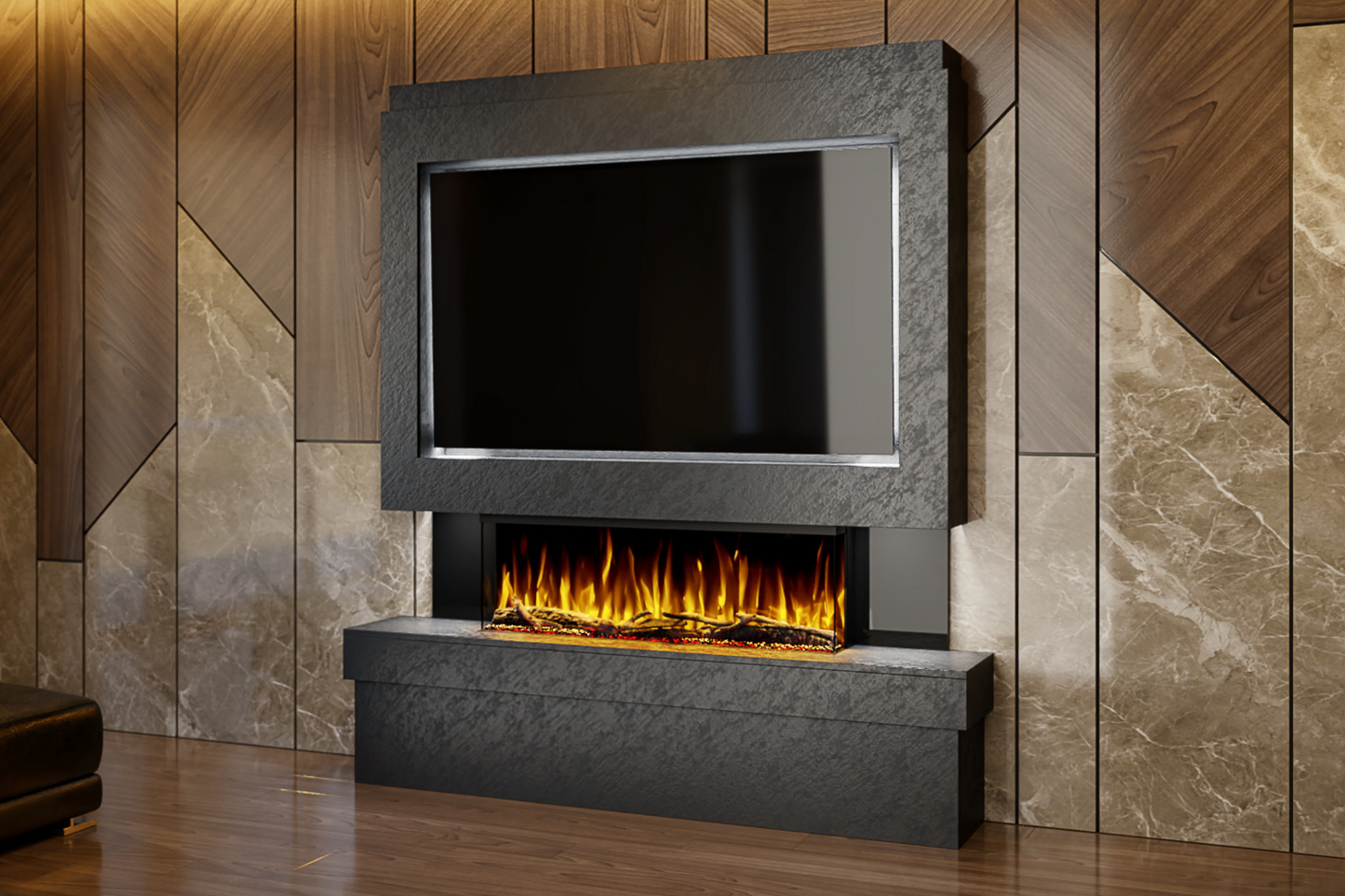 Pre-Built Media Wall Package B : Featuring the Spectrum Series 44-Inch Electric Fireplace