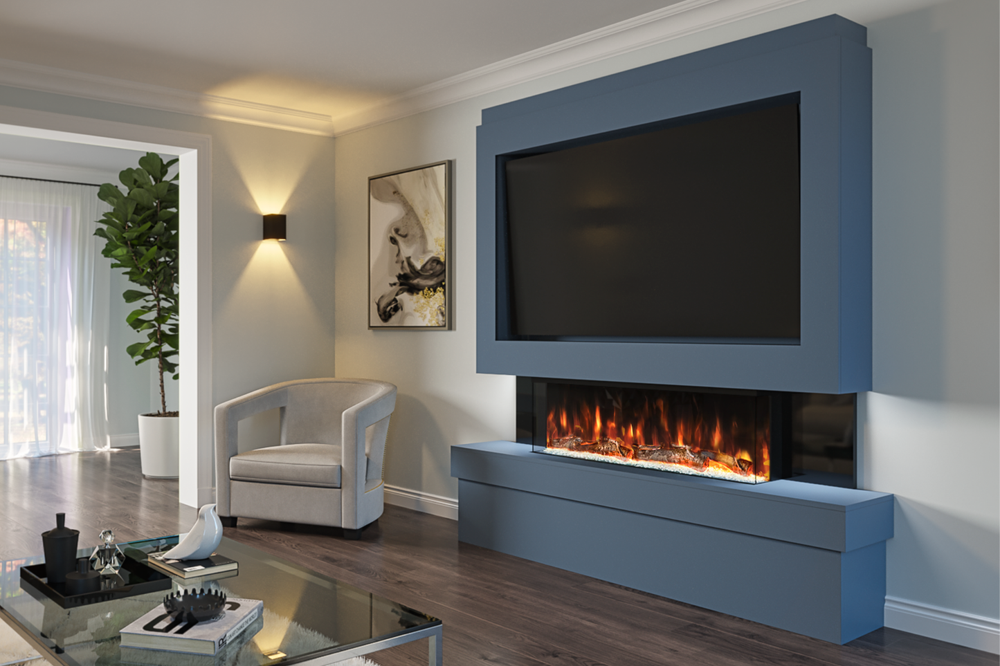 Pre-Built Media Wall Package B – 44-Inch Slimline Electric Fireplace | CAD Design Included