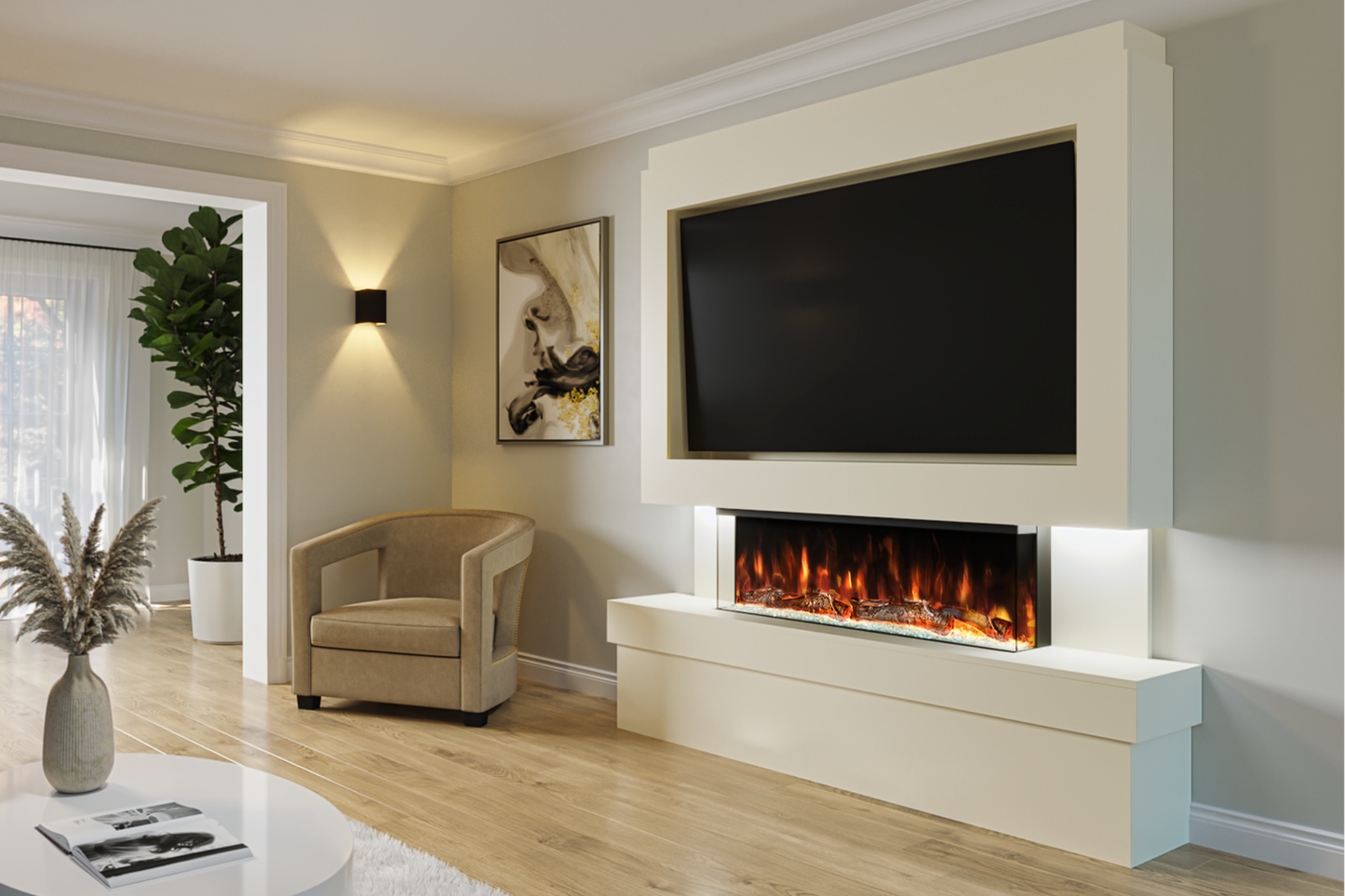 Pre-Built Media Wall Package B : Featuring the Spectrum Series 44-Inch Electric Fireplace