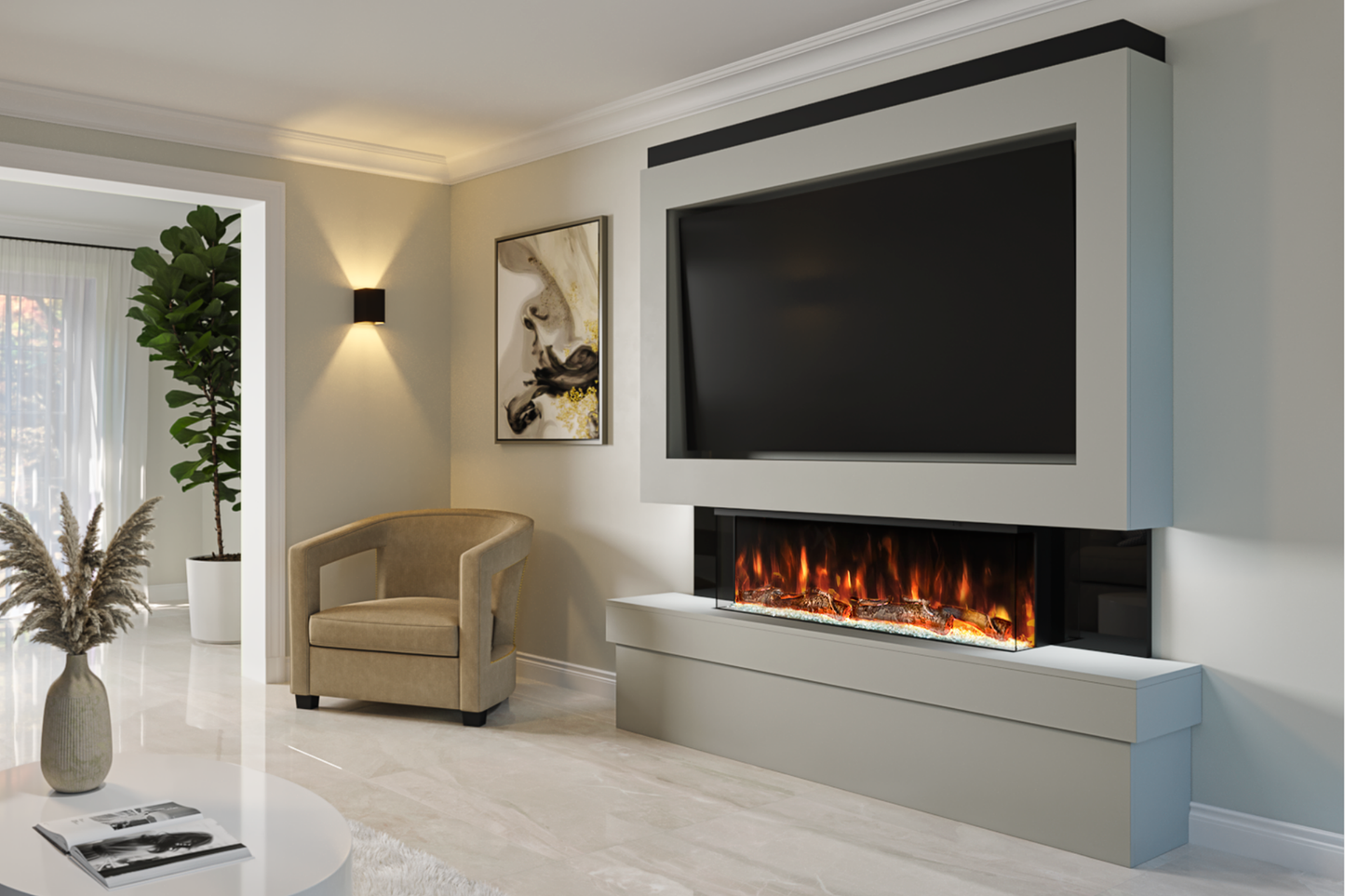Pre-Built Media Wall Package B : Featuring the Spectrum Series 44-Inch Electric Fireplace