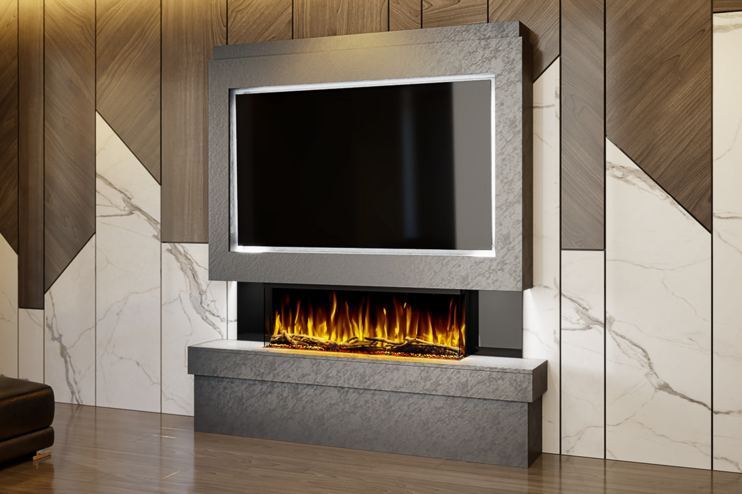 Pre-Built Media Wall Package B : Featuring the Spectrum Series 44-Inch Electric Fireplace