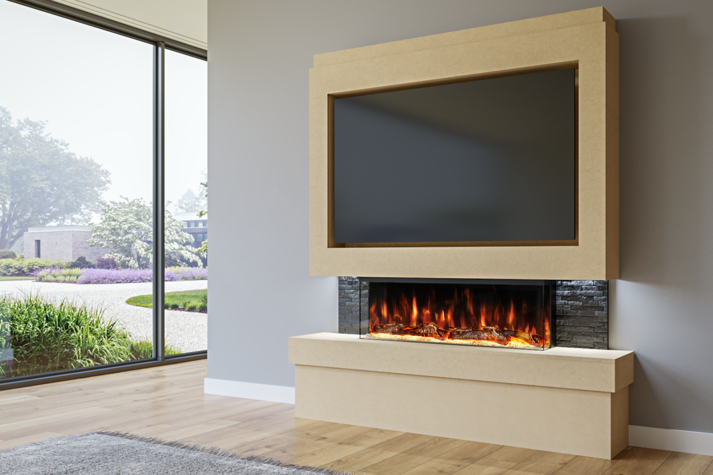 Pre-Built Media Wall Package B : Featuring the Spectrum Series 44-Inch Electric Fireplace
