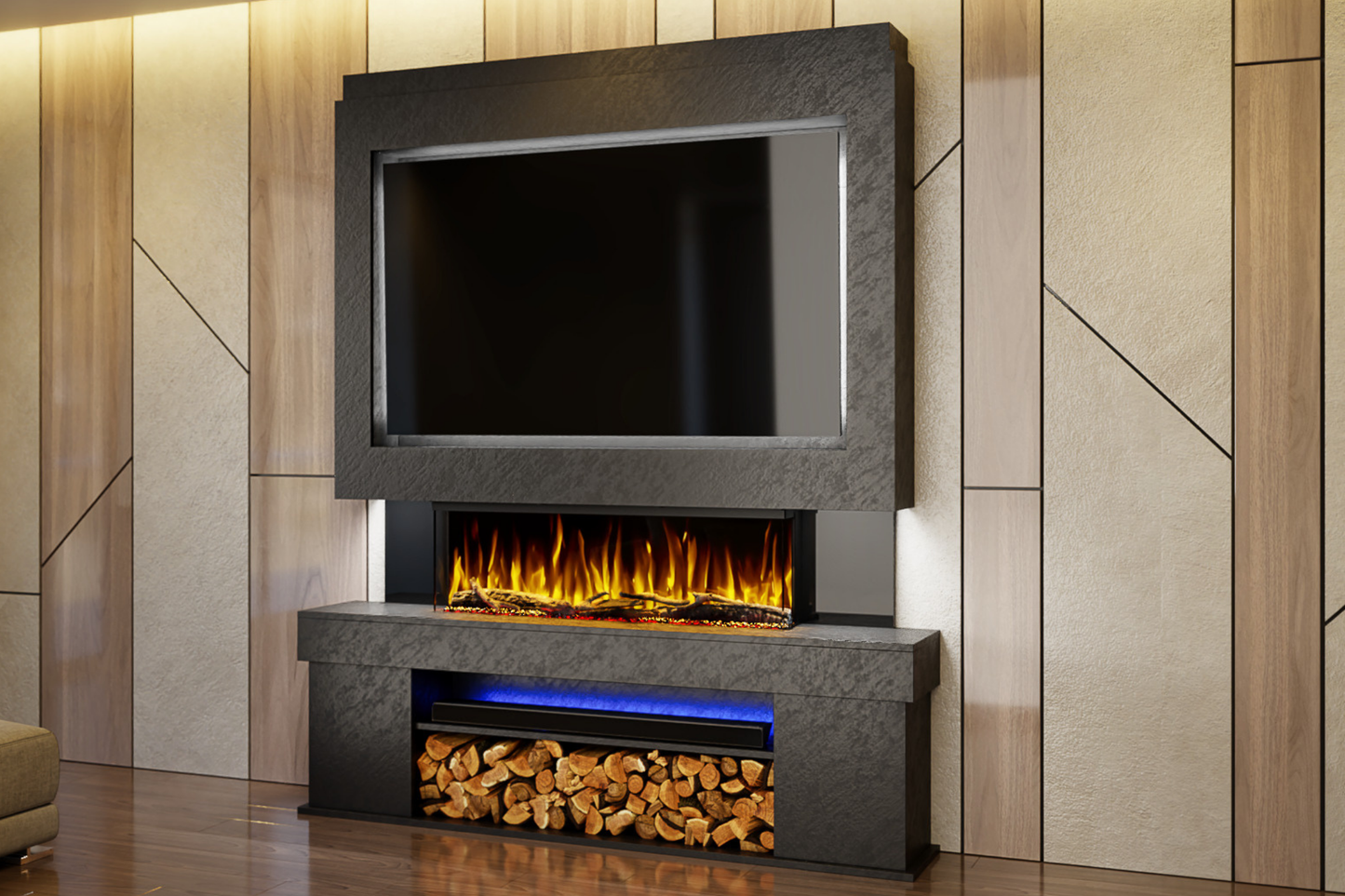 Pre-Built Media Wall Package C : Featuring the Spectrum Series 44-Inch Electric Fireplace