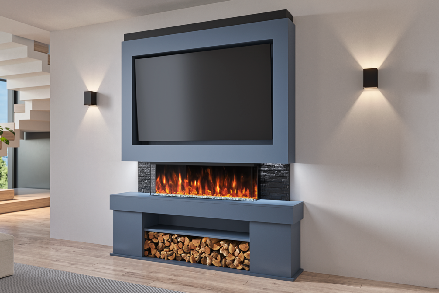 Pre-Built Media Wall Package C : Featuring the Spectrum Series 44-Inch Electric Fireplace