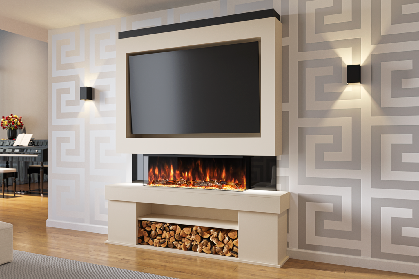 Pre-Built Media Wall Package C : Featuring the Spectrum Series 44-Inch Electric Fireplace
