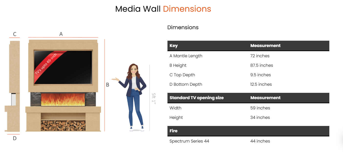 Pre-Built Media Wall Package C : Featuring the Spectrum Series 44-Inch Electric Fireplace