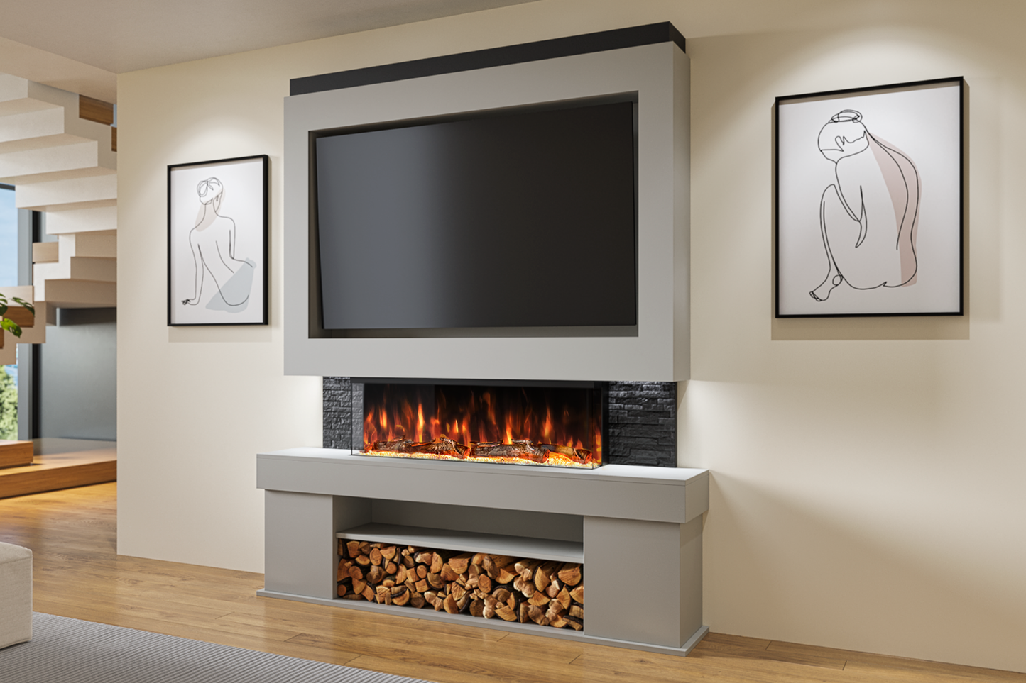 Pre-Built Media Wall Package C : Featuring the Spectrum Series 44-Inch Electric Fireplace