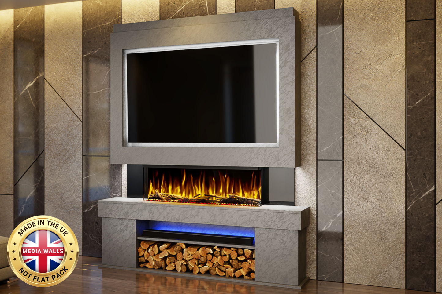 Pre-Built Media Wall Package C : Featuring the Spectrum Series 44-Inch Electric Fireplace