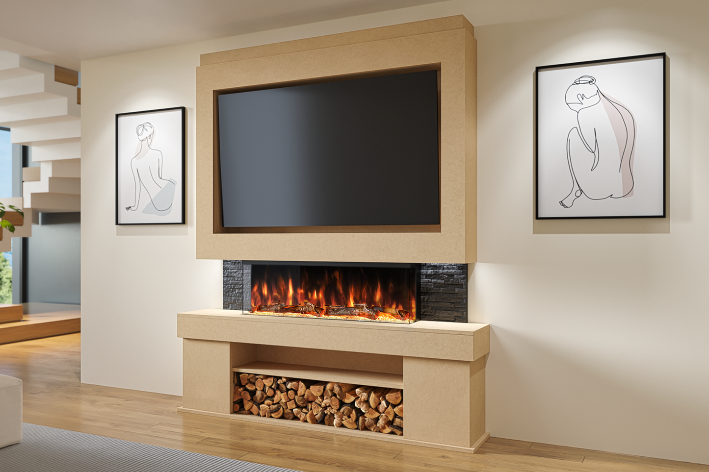 Pre-Built Media Wall Package C : Featuring the Spectrum Series 44-Inch Electric Fireplace