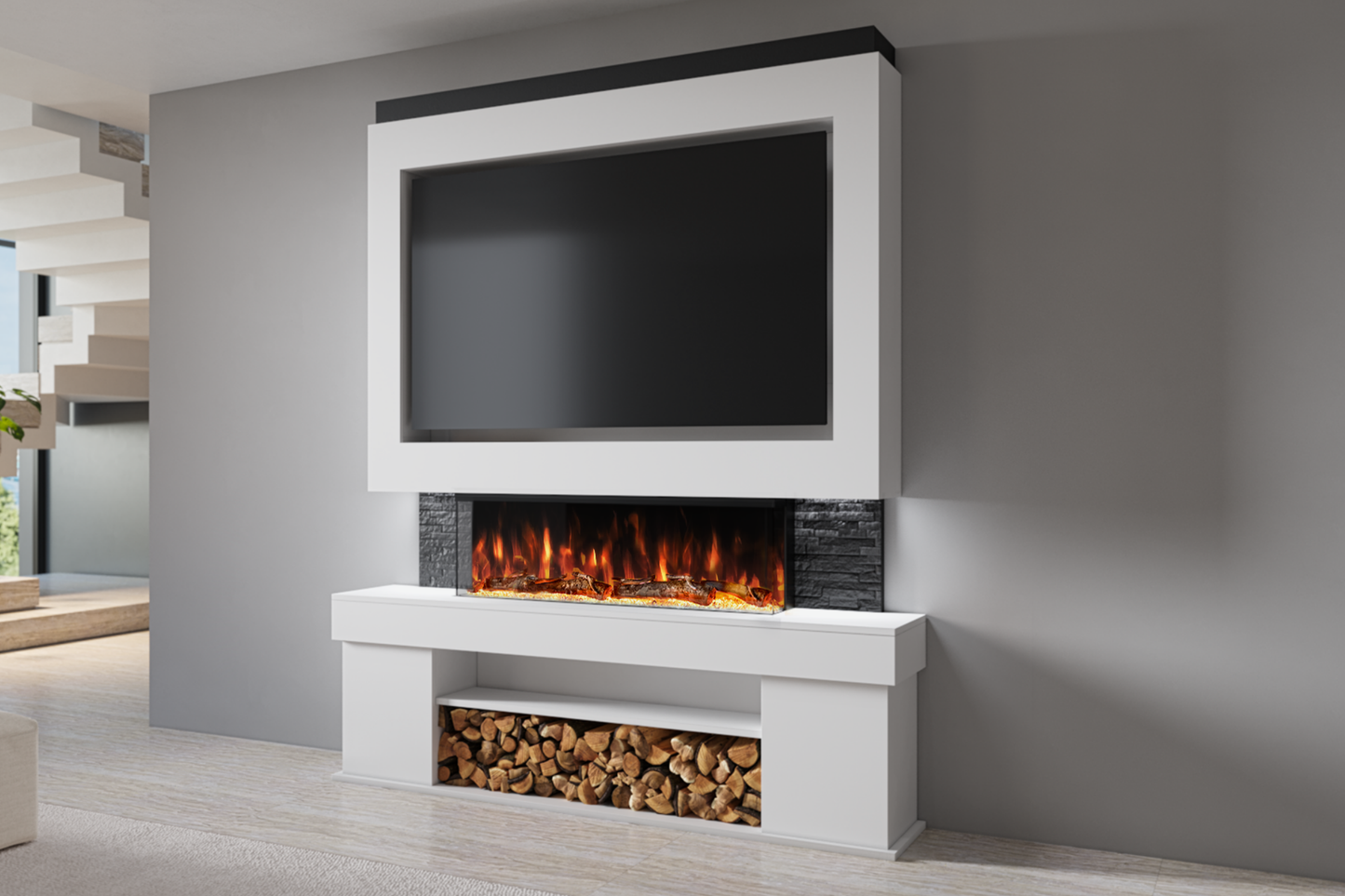 Pre-Built Media Wall C with 44 Inch Electric Fireplace – Delivered Across Mainland UK