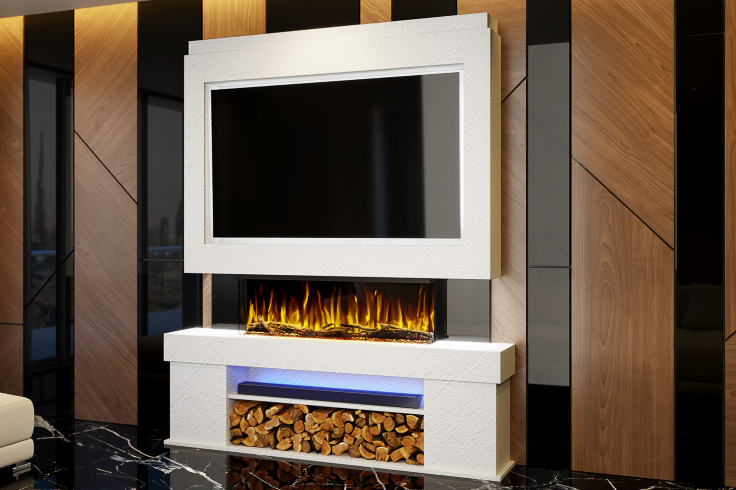 Pre-Built Media Wall Package C : Featuring the Spectrum Series 44-Inch Electric Fireplace