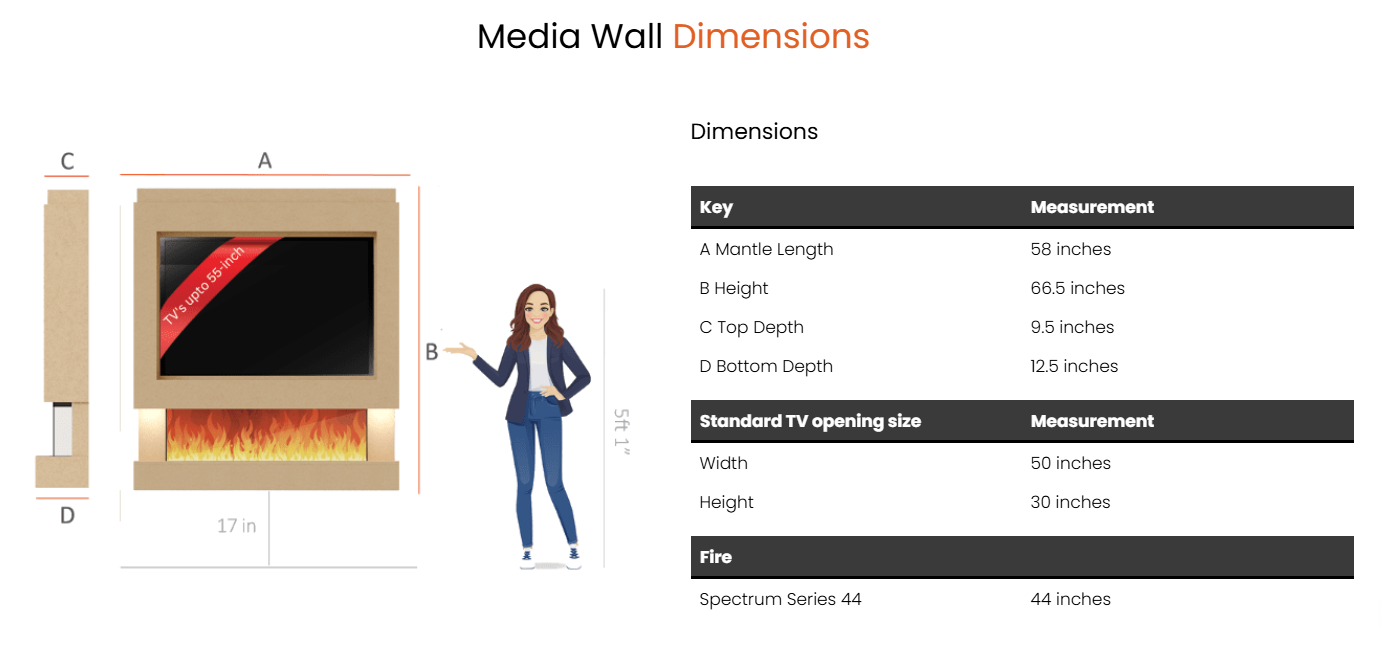 Pre-Built Media Wall Package D : Featuring the Spectrum Series 44-Inch Electric Fireplace