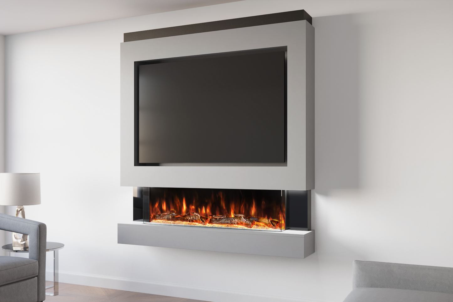 Pre-Built Media Wall Package D : Featuring the Spectrum Series 44-Inch Electric Fireplace