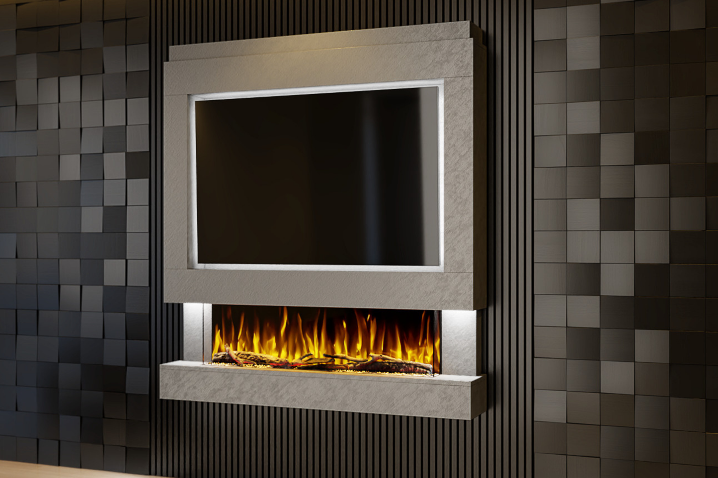 Pre-Built Media Wall Package D : Featuring the Spectrum Series 44-Inch Electric Fireplace