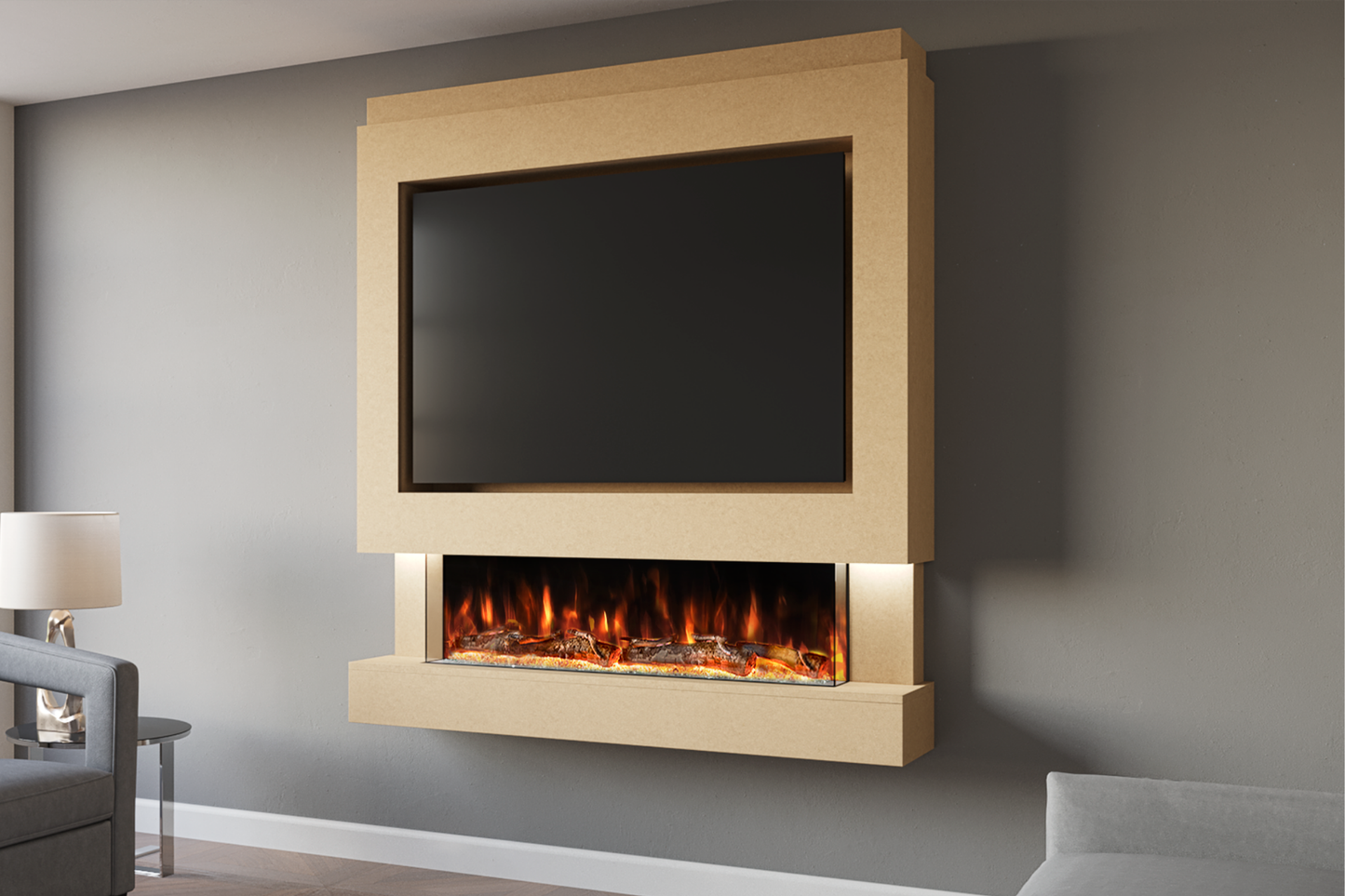 Pre-Built Media Wall Package D : Featuring the Spectrum Series 44-Inch Electric Fireplace
