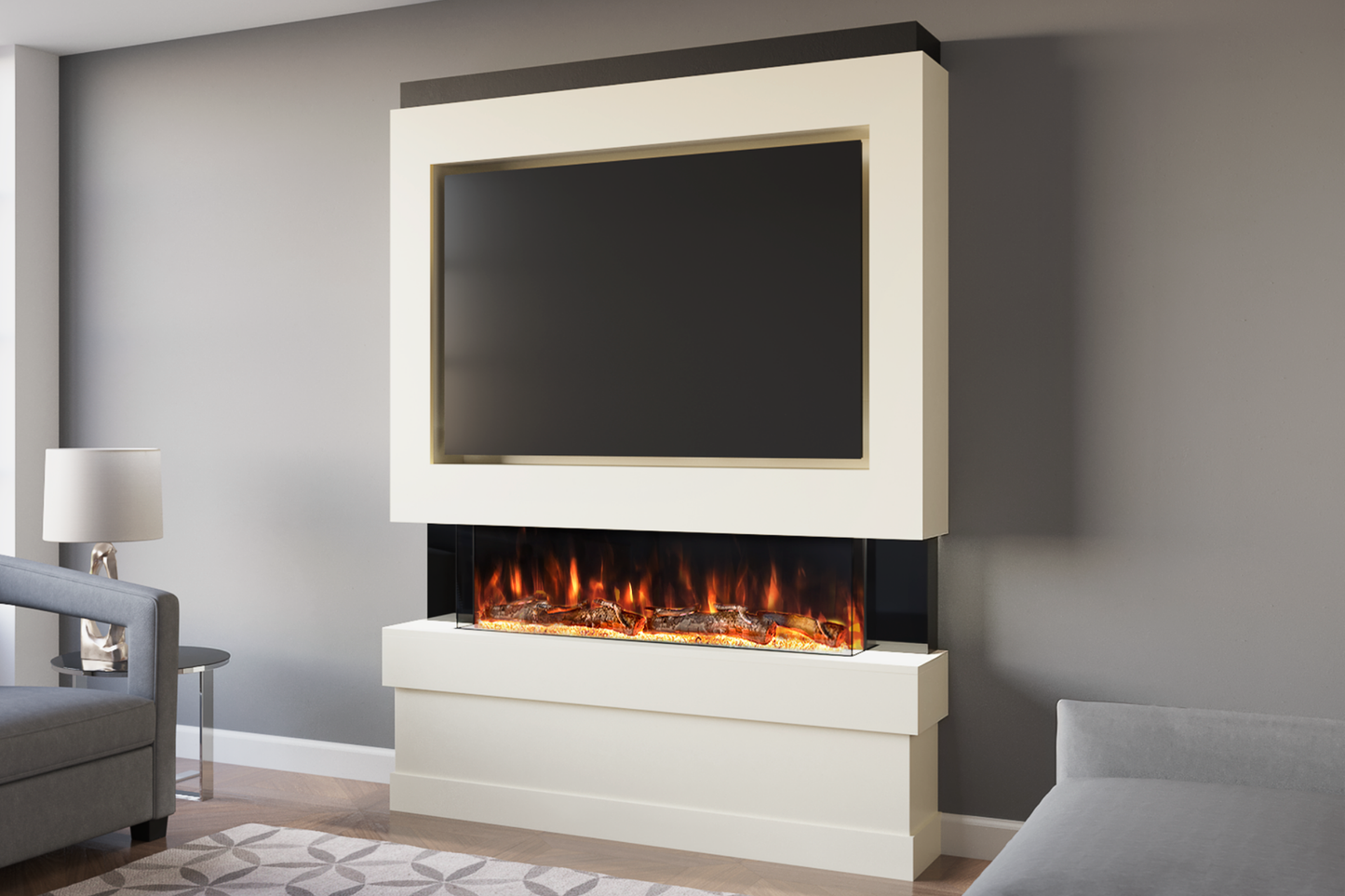 Pre-Built Media Wall Package E : Featuring the Spectrum Series 44-Inch Electric Fireplace