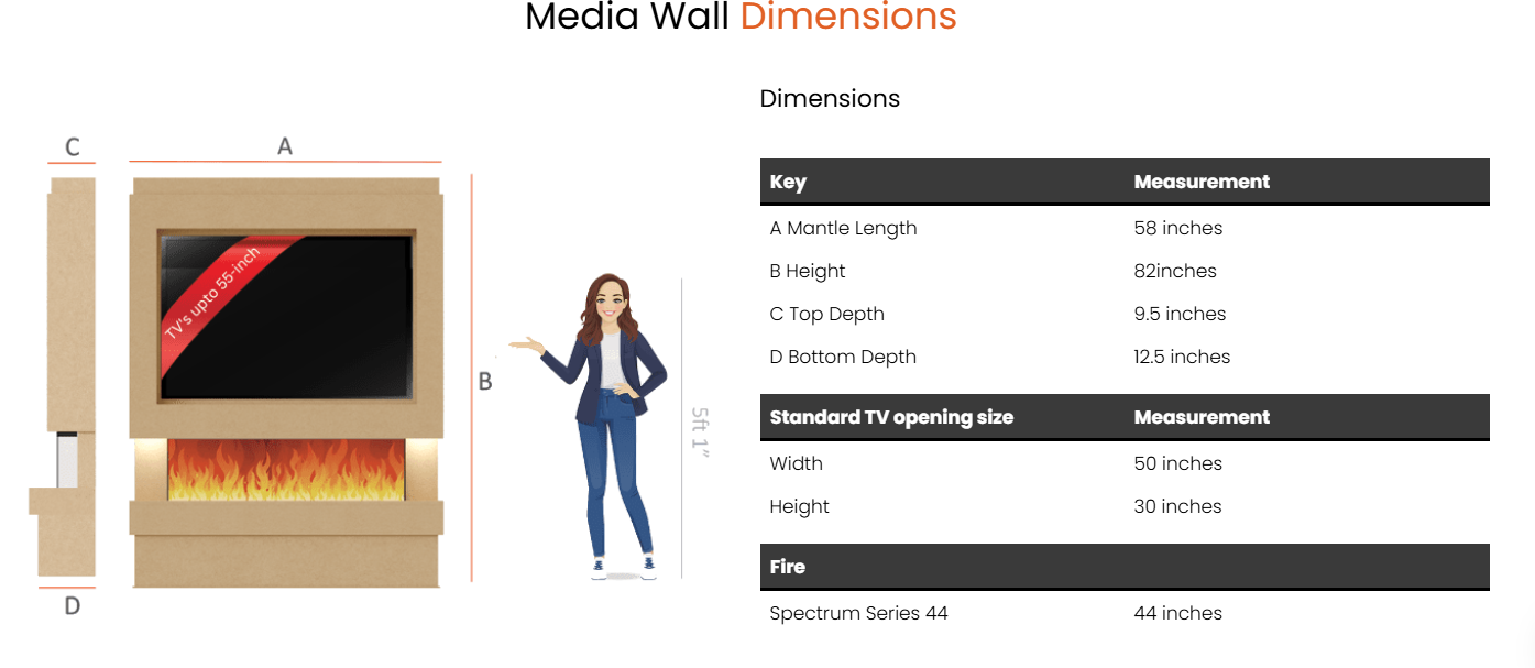Pre-Built Media Wall Package E : Featuring the Spectrum Series 44-Inch Electric Fireplace