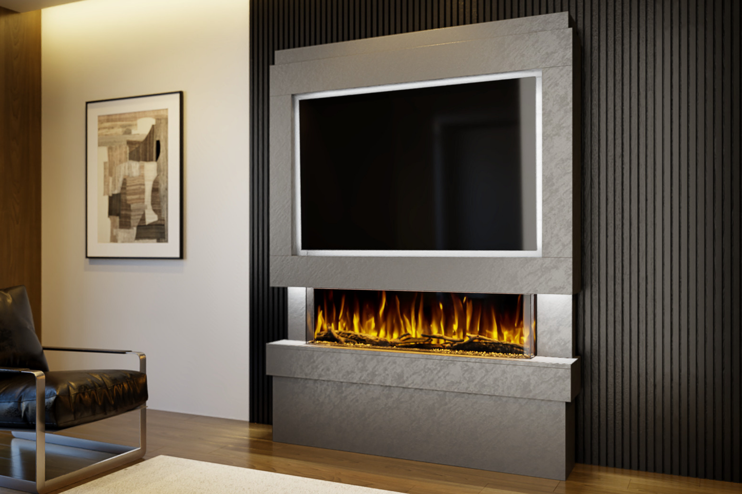 Pre-Built Media Wall Package E : Featuring the Spectrum Series 44-Inch Electric Fireplace