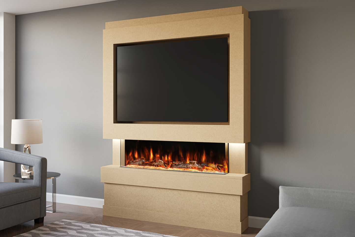 Pre-Built Media Wall Package E : Featuring the Spectrum Series 44-Inch Electric Fireplace
