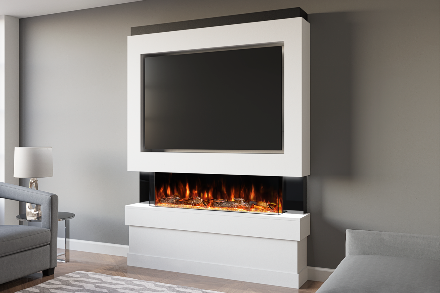 Pre-Built Media Wall Package E : Featuring the Spectrum Series 44-Inch Electric Fireplace