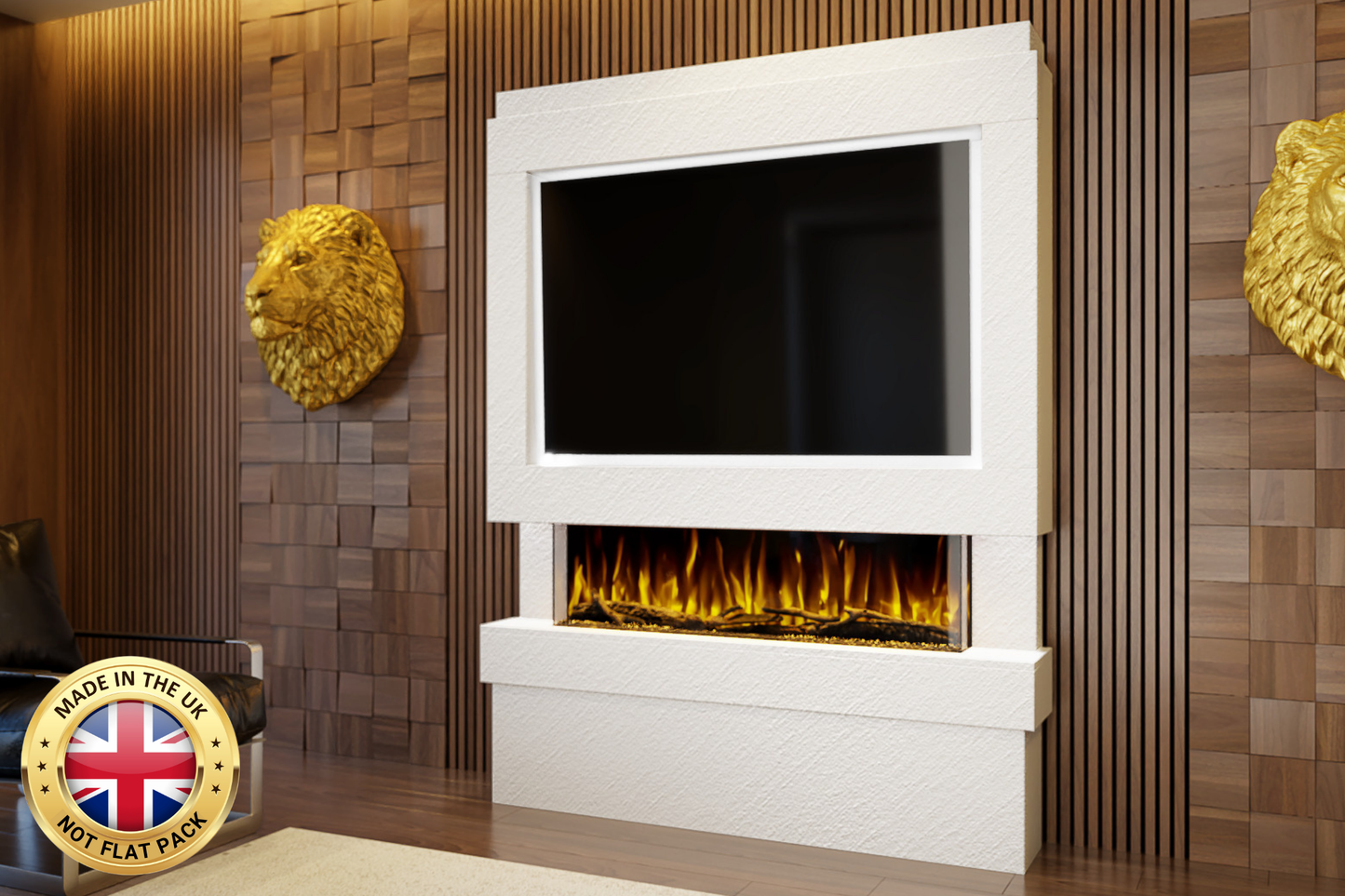 Pre-Built Media Wall Package E : Featuring the Spectrum Series 44-Inch Electric Fireplace