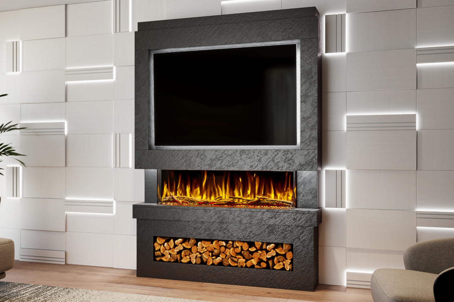 Pre-Built Media Wall Package F : Featuring the Spectrum Series 44-Inch Electric Fireplace