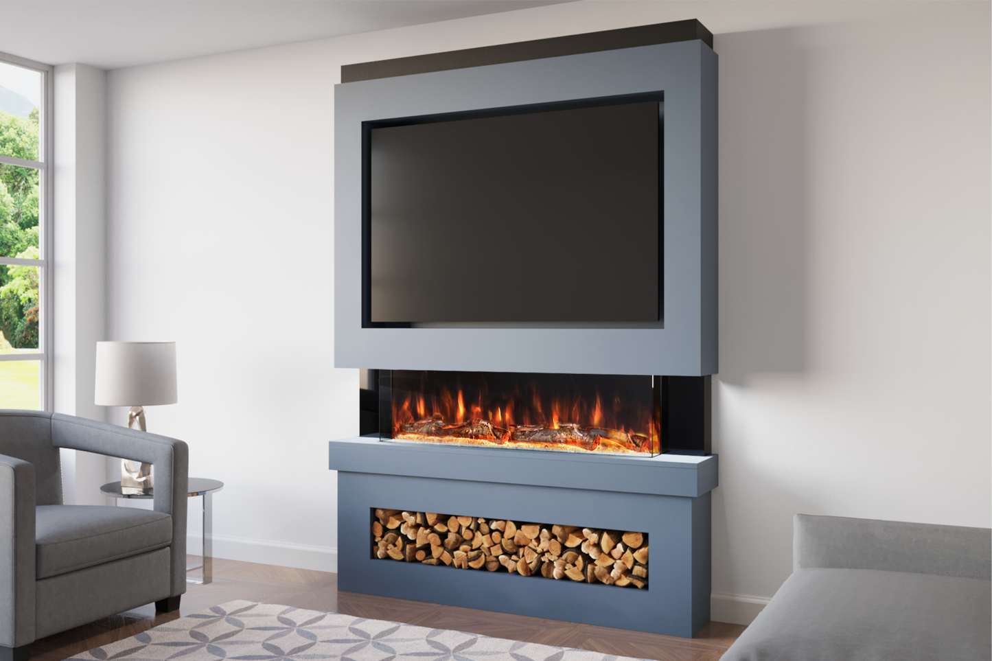 Pre-Built Media Wall Package F : Featuring the Spectrum Series 44-Inch Electric Fireplace