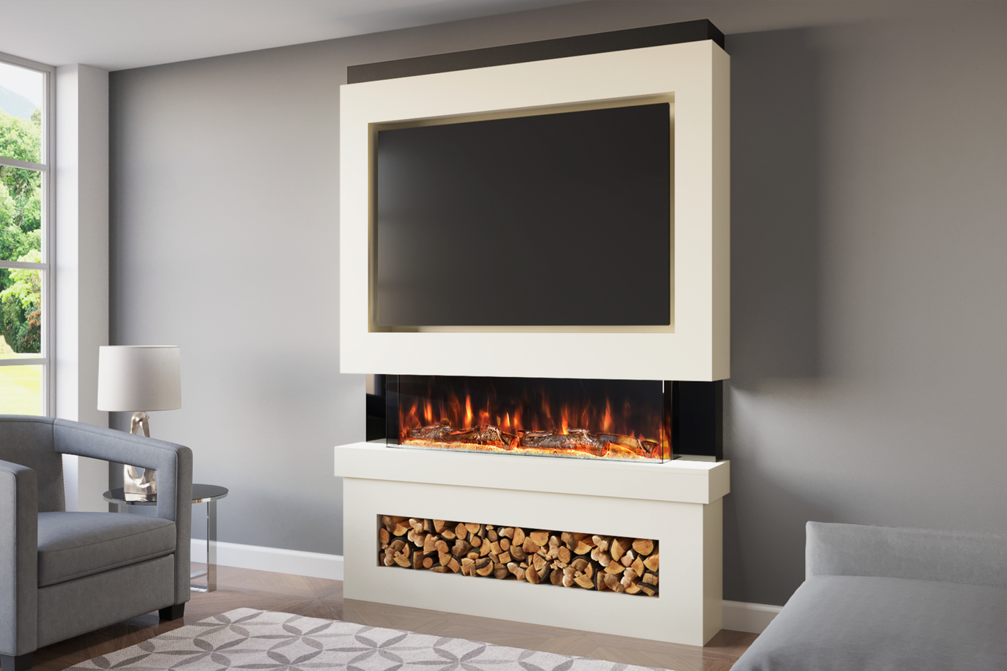 Pre-Built Media Wall Package F : Featuring the Spectrum Series 44-Inch Electric Fireplace