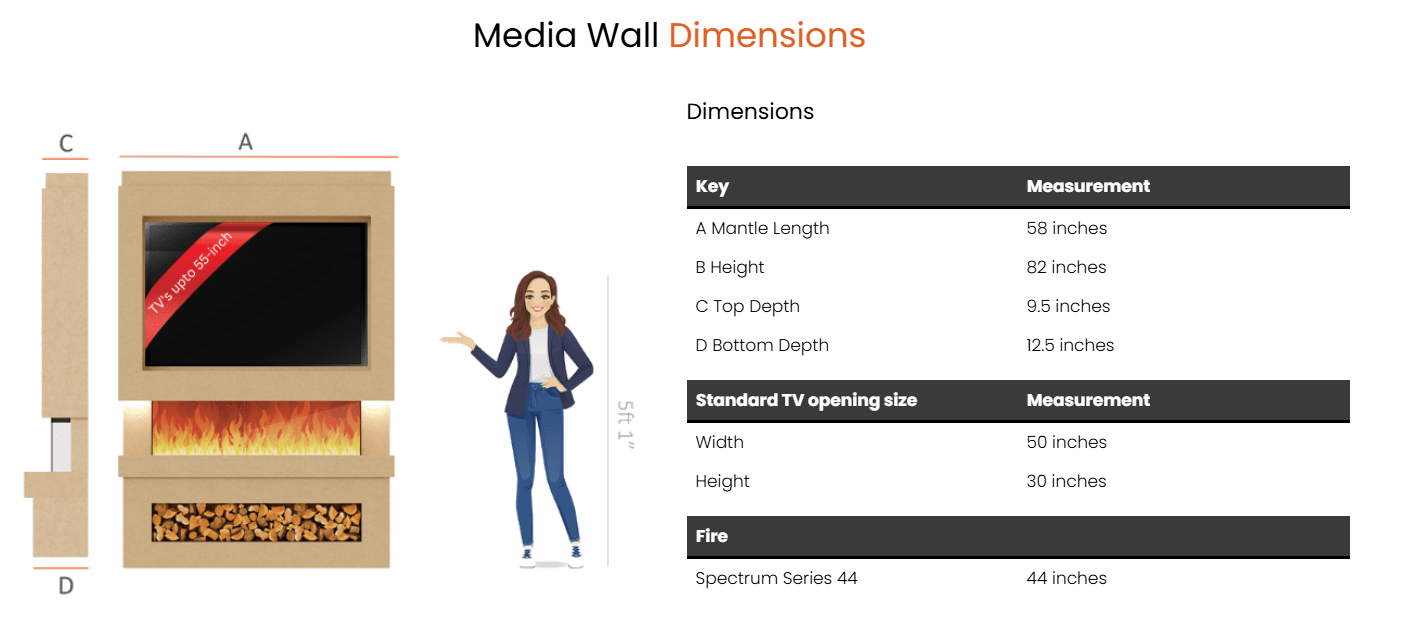 Pre-Built Media Wall Package F : Featuring the Spectrum Series 44-Inch Electric Fireplace