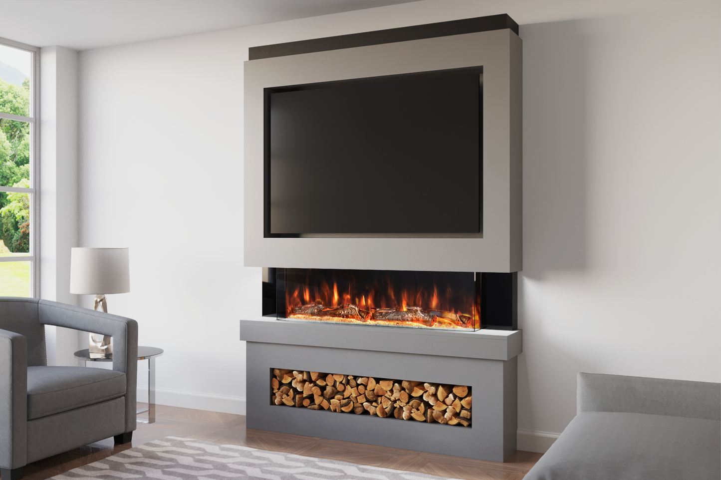 Pre-Built Media Wall Package F : Featuring the Spectrum Series 44-Inch Electric Fireplace
