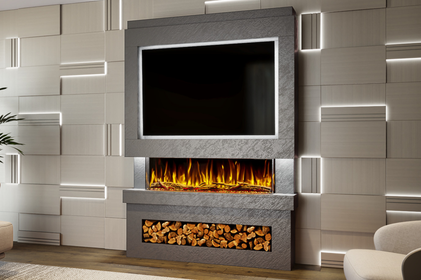 Pre-Built Media Wall Package F : Featuring the Spectrum Series 44-Inch Electric Fireplace