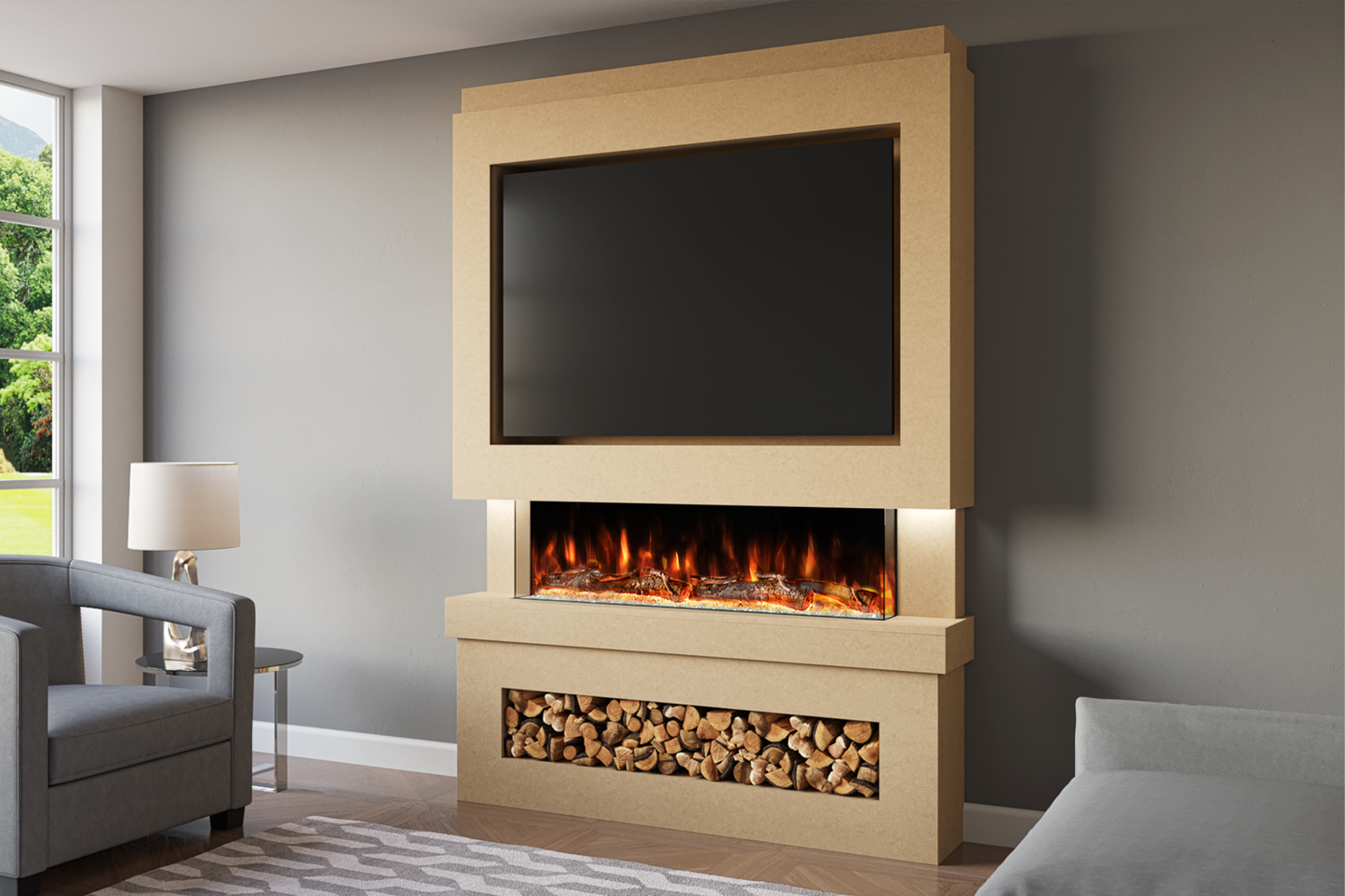 Pre-Built Media Wall Package F : Featuring the Spectrum Series 44-Inch Electric Fireplace