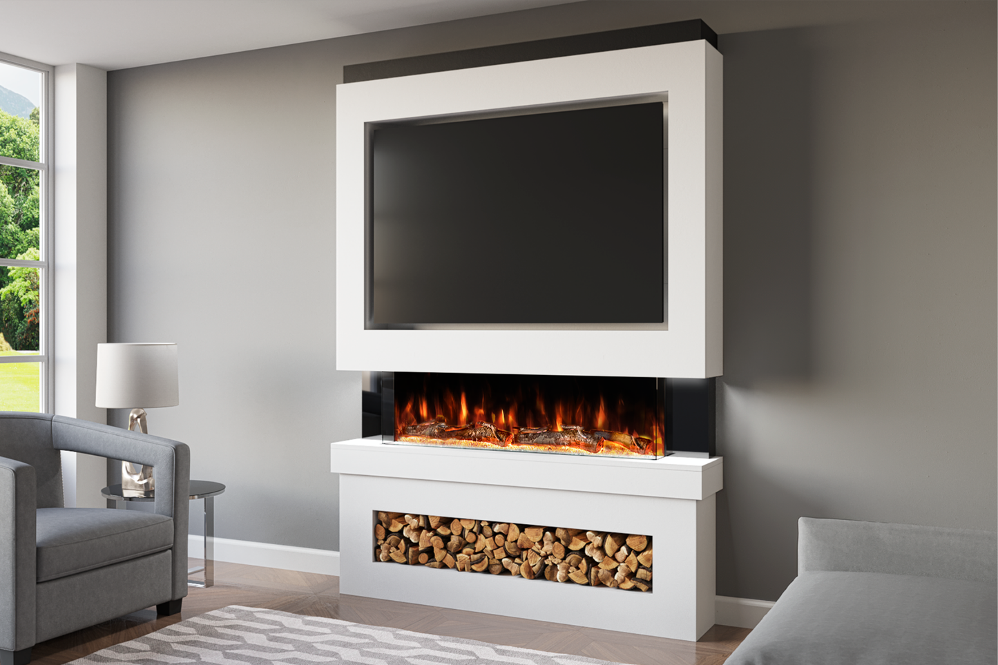 Pre-Built Media Wall F with 44 Inch Electric Fireplace – Delivered Across Mainland UK