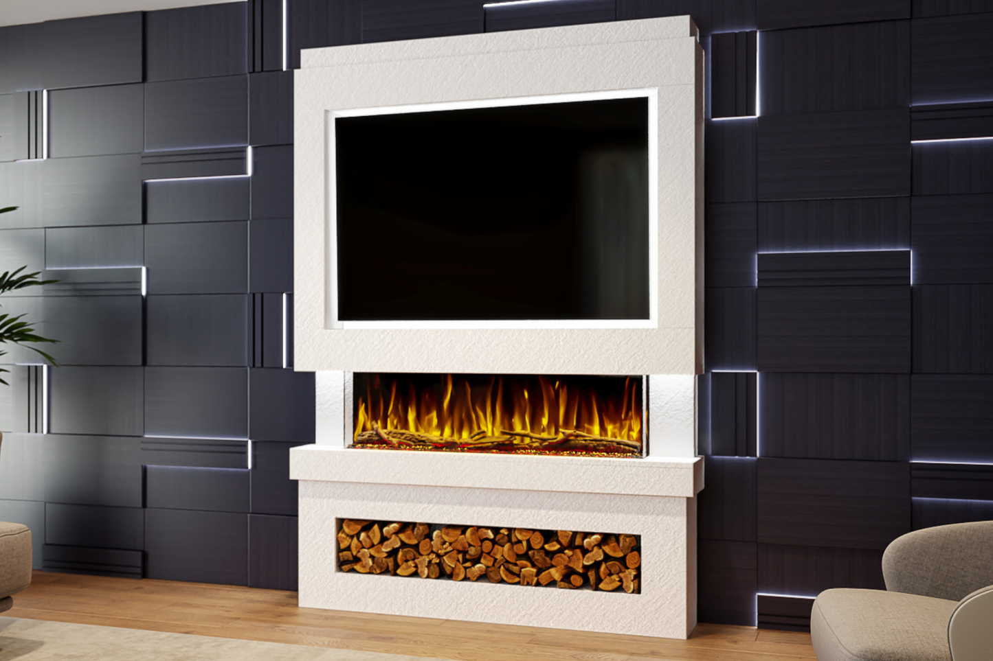 Pre-Built Media Wall Package F : Featuring the Spectrum Series 44-Inch Electric Fireplace
