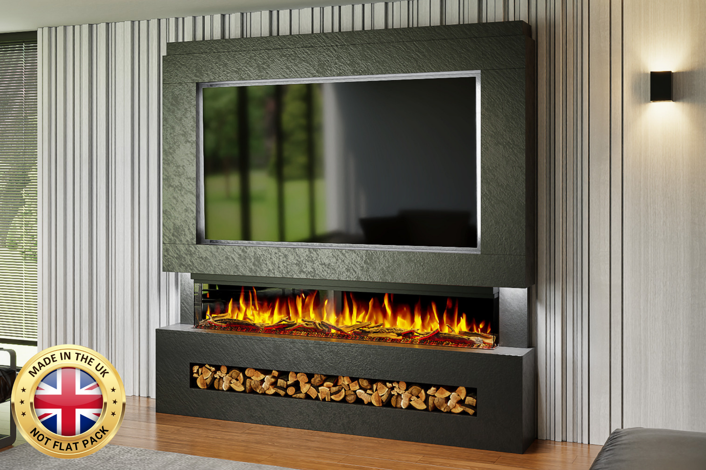 Pre-Built Media Wall Package G – 72-Inch Slimline Electric Fireplace | CAD Design Included